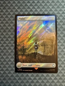 MTG Plains #0845 Surge Foil Basic Land Universes Beyond: Fallout (PIP)  - Picture 1 of 5