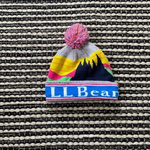 LL Bean Kids Colorful Mountain Logo Spell Out Pom Beanie Hat One Size - Picture 1 of 6