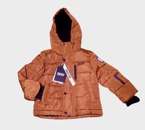 DKNY Boys' Classic Insulated Puffer Jacket Faux Fur Lined Full Zip - Size 4 - Picture 1 of 5