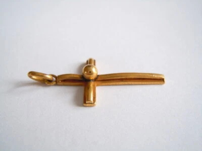 Ancien Pendentif Croix Plaqué Or Boule Décor 1,6 G/3,4 X 1,6 Cm - Photo 1/3