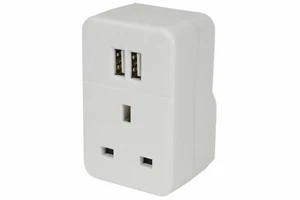 Plug Through UK Reiseadapter, UK auf UK Stecker Adapter, mit 2 USB Ladeanschlüssen - Bild 1 von 6