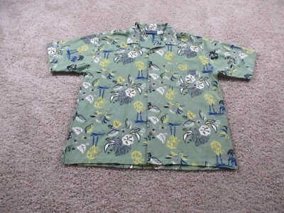 Vintage Jimmy'z Shirt Mens Large Green Button Up Hawaiian Floral Leafs Textured - Image 1 of 4