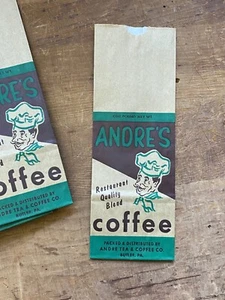 10 VTG Deadstock NOS Andre's Coffee Paper Bags, Butler, PA with Graphic of Chef - Picture 1 of 7
