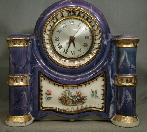 vintage electric Sessions Clock Purple Gold Porcelain Colonial Courting Couple Cover