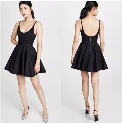 Abito Alexander Wang nero popeline aderente e svasato 8 corpetto a rete mini