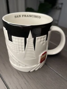 Starbucks San Francisco City Relief Coffee Mug Black White Cable Car 18 oz. 3D - Picture 1 of 6