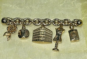 Vintage CHRISTIAN DIOR Parfum PERFUME Multi Charm Curb Chain Bar Pin Brooch - Picture 1 of 24