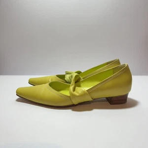 Porta Rossa Yellow Leather Flats Low Heel Shoes Size 36.5 Made In Italy - Picture 1 of 9
