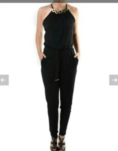 Michael Kors Halter neck black tie belt Jumpsuit Size XS/small - Picture 1 of 8