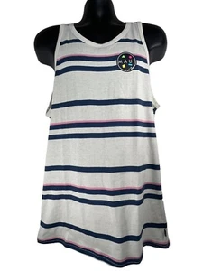 MAUI AND SONS Tank Top Sz M Oatmeal Beige Multicolor Stripe Cotton Blend Retro - Picture 1 of 6