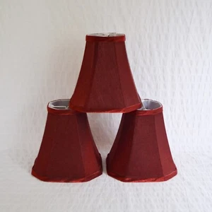 Clip on Lampshades x3, Dark Red Burgundy Fabric Satin Small Shades Empire - Picture 1 of 10