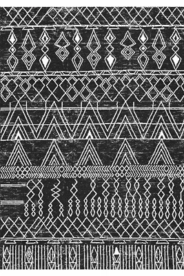 Moroccan Design Area Rug - Washable Carpet - Black and White Rug - Kilimway - Image 1 of 4