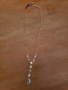 Givenchy Aurora Borealis Rhinestone Crystal Lariat Choker Necklace Silver Tone - Picture 1 of 5