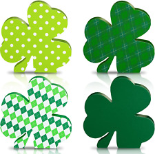 4 Pieces St Patricks Wooden Shamrock Table Signs Irish Lucky Wood Table Centerpi