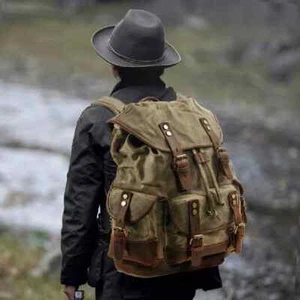 Retro Backpack Leisure Backpack Travel Backpack Canvas Patchwork Leather Fashion - Picture 1 of 28