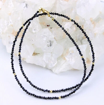 Zaffiro Catena Preziose Naturale Sfaccettato Sfera Blu Scintillante Collier - Immagine 1 di 3