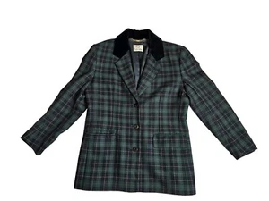 Vintage 100% Pure New Wool Tartan Plaid Blazer Made In England Sz 12 Equestrian - Picture 1 of 12