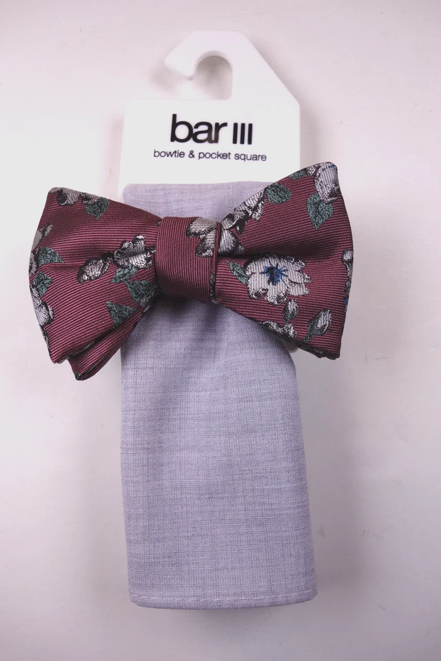 Pajarita floral roja BAR III y cuadrado de bolsillo gris NUEVO Foto 1 de 1