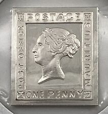 Franklin mint sterling silver postage stamp 1847 Mauritius orange one penny