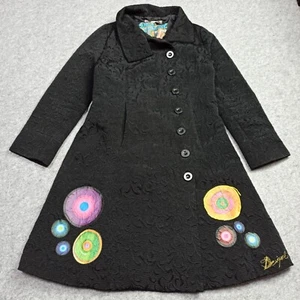 Desigual Womens Jacquard Coat Size L EUR-42 Black Overcoat Jacket Cotton Blend - Picture 1 of 14