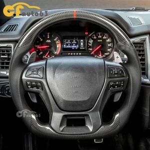 Carbon Fiber Perforated Leather Steering Wheel Fits 19-22 Ford Ranger Raptor - Foto 1 di 9