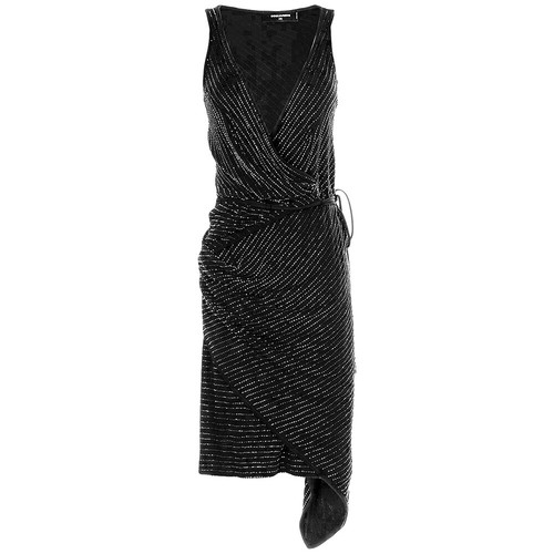 DSQUARED2 Vestito da sera avvolgente ricamato con perline nero taglia 40 prezzo di listino £2000 00