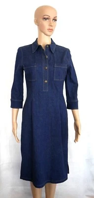 蓝色牛仔迷笛衬衫连衣裙,修身 3/4 袖,最大!  青少年 11 码全新 — 第 1/4 张图片