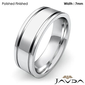 Flat Fit Plain Ring Men's Wedding Solid Band 7mm 14k White Gold 10.8g 12-12.75
