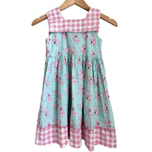 Vtg Chicken Noodle Dress Girls 6 Pink Poodle Print Peter Pan Collar 100% Cotton - Picture 1 of 10