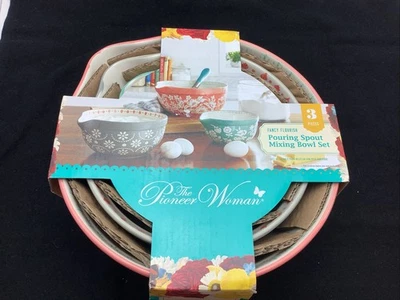 Pioneer Woman Anidación 2021 3 piezas Batidora Mezclador Cuenco Verter Flor de lujo Foto 1 de 4
