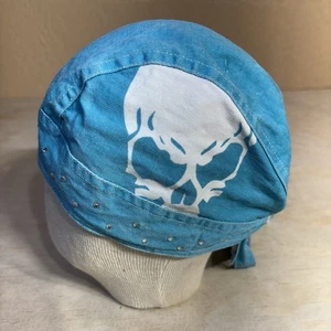 ZAN FLY DANNA SKULL DOO-RAG Turquoise Bejeweled 100% Cotton - Picture 1 of 10