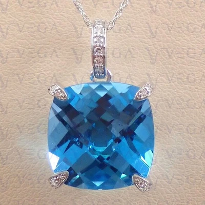 Кулон с натуральным топазом и алмазным зубцом 5,10 карата с покрытием из белого золота 18 карат - Изображение 1 из 4