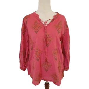Ruby Yaya Size M Pink Gold Floral Boho 100% Cotton Lightweight Top - Picture 1 of 10