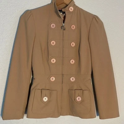 Bebe Military Tan Full Zip Blazer Jacket Military Band Mandarin Collar Twee Y2K - Image 1 of 4