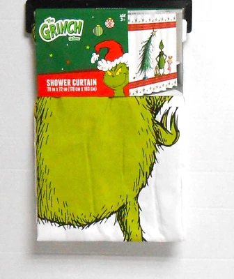 Cortina de ducha de tela navideña Grinch 70" x 72 Grinch, Max, Cindy Lou, Who Tree Foto 1 de 2