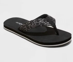 Unisex Cat & Jack Flip Flop Sandals Black Stripe Thong Open D Toe Medium Width - Picture 1 of 6