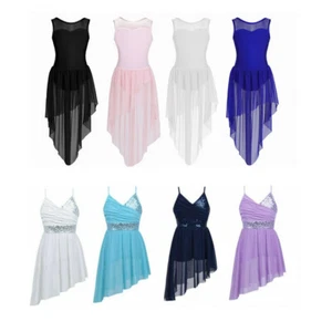 Girls Lyrical Glitter Dress Ballet Modern Contemporary Dance Leotard Costume - Picture 1 of 89