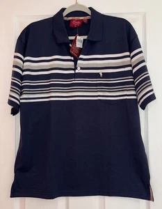 Lada Polo Uomo Camicia Blu Navy Bianca Righe Manica Corta Bottoni Uomo Taglia XL - Foto 1 di 6