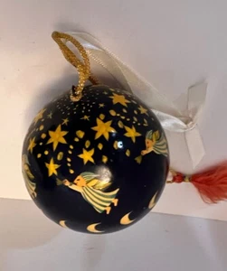 Traditional Handpainted Celestial Angel Wood Ball Holiday ChristmasTree Ornament - Picture 1 of 4