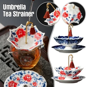New Umbrella Design Filter Net Tea Strainer Set Ceramic Creative Tea Accessories - Picture 1 of 18
