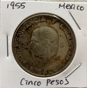 Mexico Cinco Pesos Hidalgo 1955 .720 Coin Silver 5 Pesos Plata 720 - World Coin - Picture 1 of 2