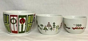 Crate & Barrel Julia Rothman Yule Town Christmas Nesting Bowls 3 - Picture 1 of 12