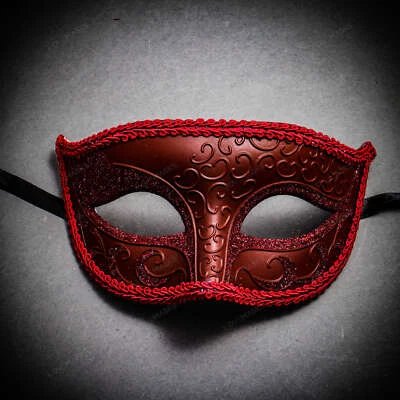 Classic Glitter Venetian Masquerade Ball Dance Party Men & Women Eye Mask Red - Image 1 of 4