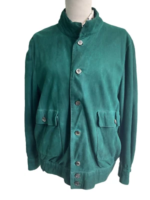 Vintage Giotti Firenze Suede Bomber Jacket Bottle Green Suede Button Front M/L Foto 1 de 4