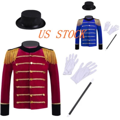 Boys Girls Ringmaster Jacket Top with Hat Halloween Costume Magic Wand Gloves - Image 1 of 3