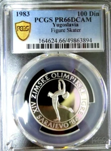 Yugoslavia 1983 Figure Skater Silver 100 Dinara  PCGS PR66 proof olympics - Picture 1 of 4