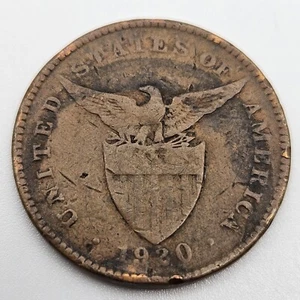 1920 (M) 1 Centavo Good Philippines US Territory Manila Mint Bronze Coin One USA - Picture 1 of 2