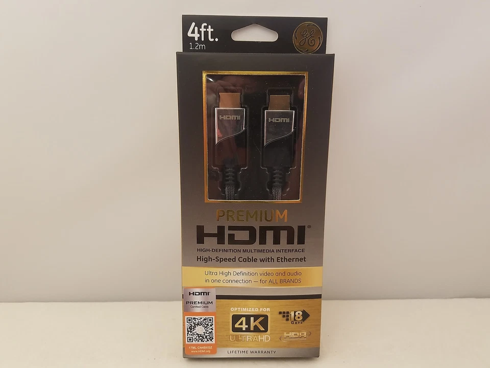 GE Premium HDMI Cable With Ethernet 4 Ft. 4k UltraHD 1080p 35531