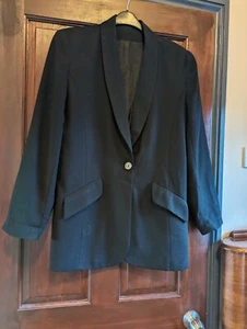 Women's Long Casual Smart Work Formal Jacket Burton Group 16? Black Wool Blend - Picture 1 of 13