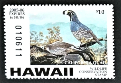 2005 Hawaii Wildlife Conservation Duck Stamp, HI10, California Quail, MNH - Image 1 of 2